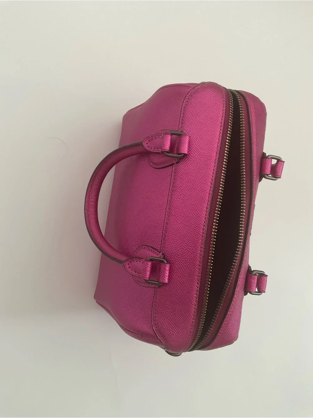 Coach Metallic Fuchsia Pebbled Leather Satchel